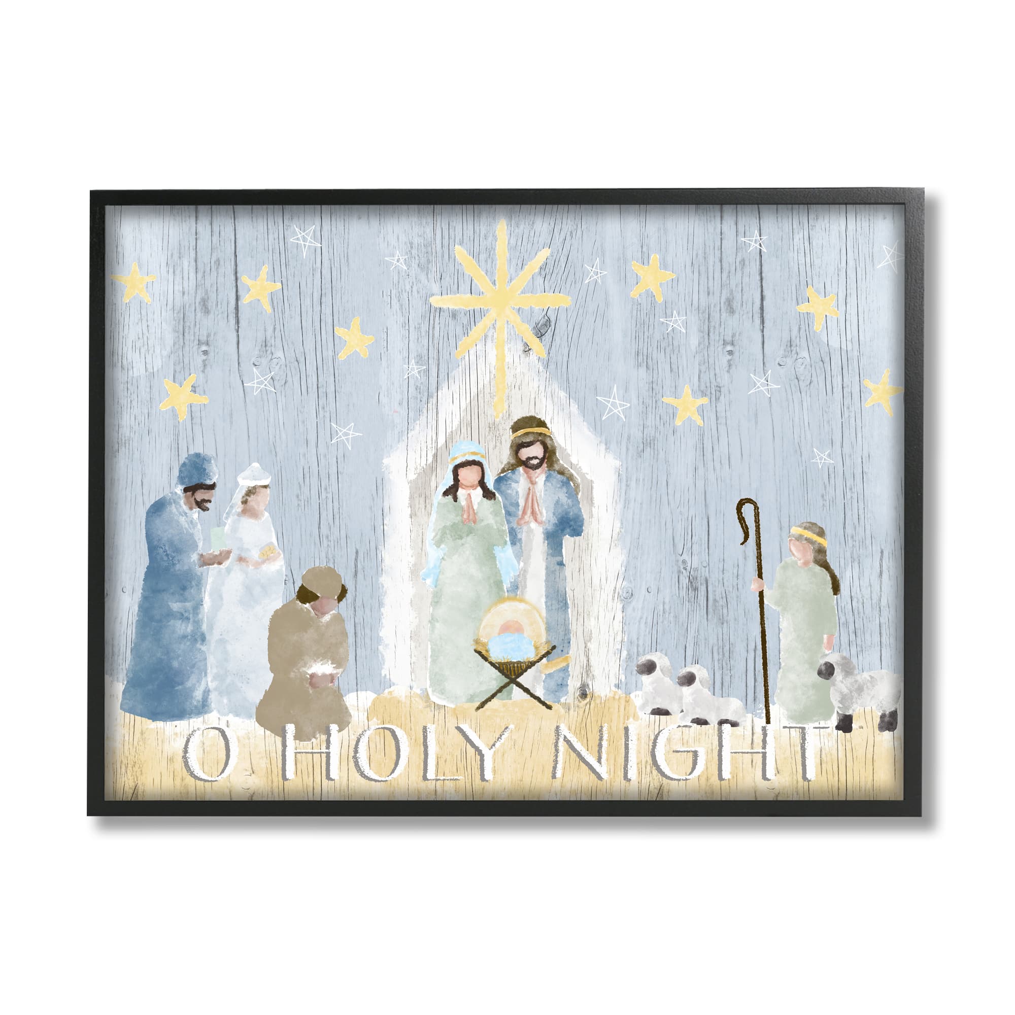 Stupell Industries Nativity Barn Stable Christmas Holiday Wall Art in Frame